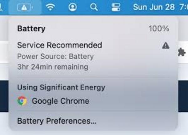 Các giải pháp xử lý khi pin MacBook hiển thị 'Service Recommended'.